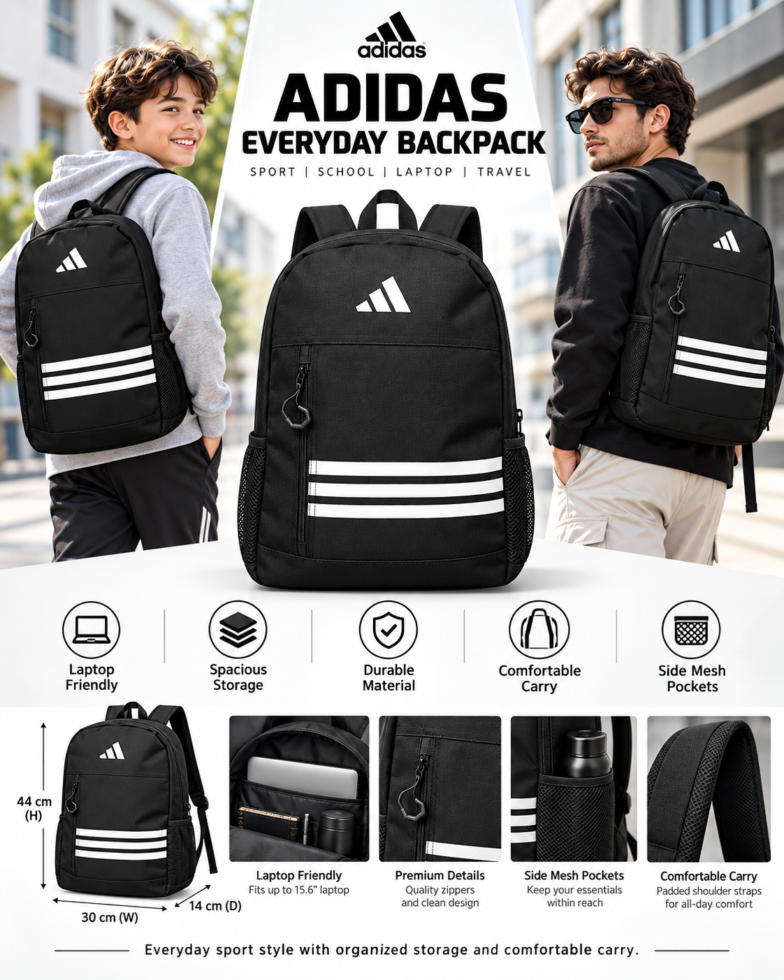 Adidas Everyday Sports Backpack – Black | School, Gym & Laptop