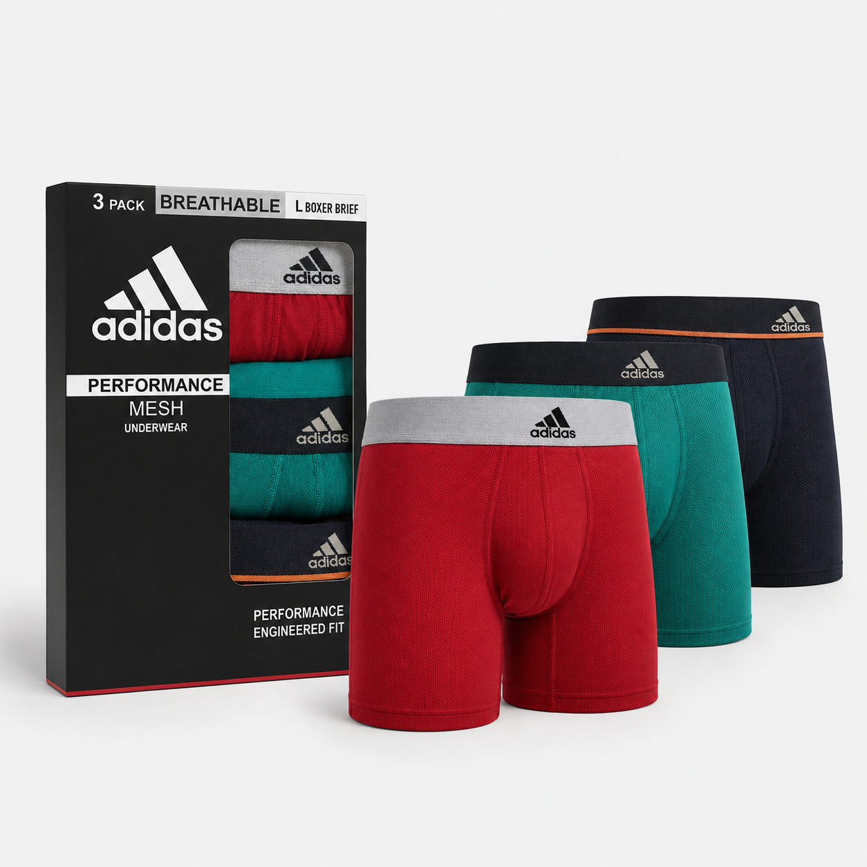 adidas men's underwear 3 pack front view