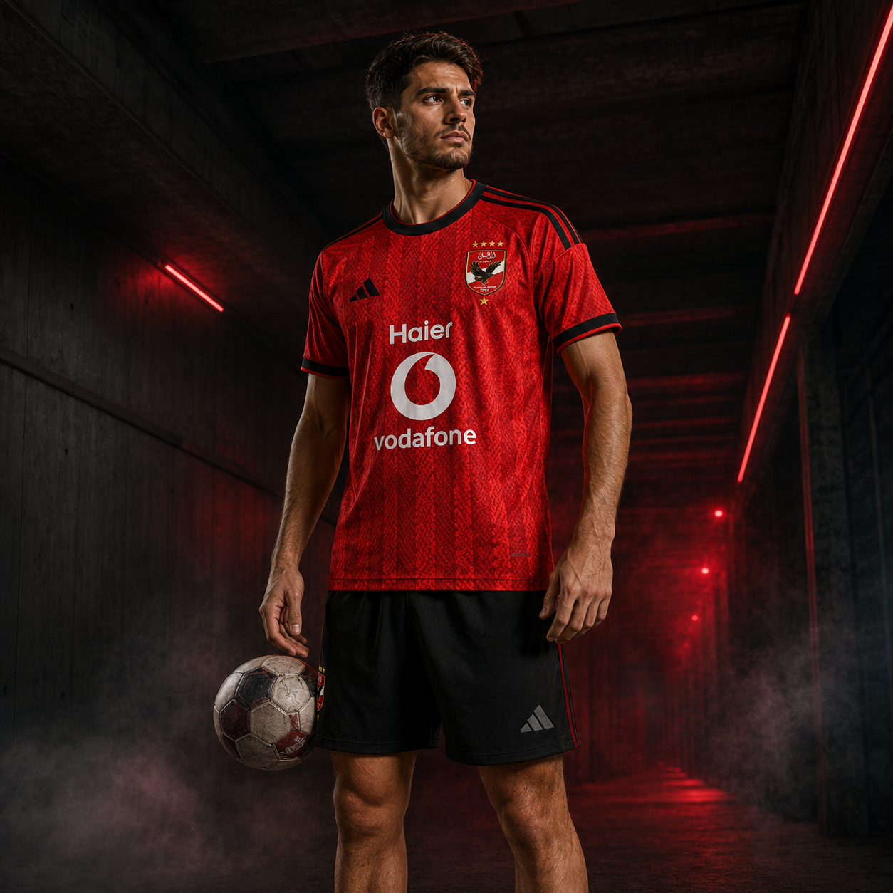 Al Ahly 2028 Home Jersey male model lifestyle image in stadium tunnel