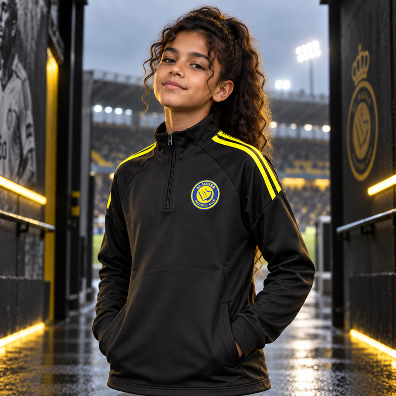 Al Nassr Ronaldo 7 Kids Track Jacket – Black & Yellow (Top Only)
