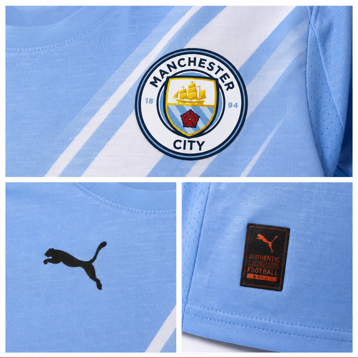 Manchester City 2027 kids football kit detail views