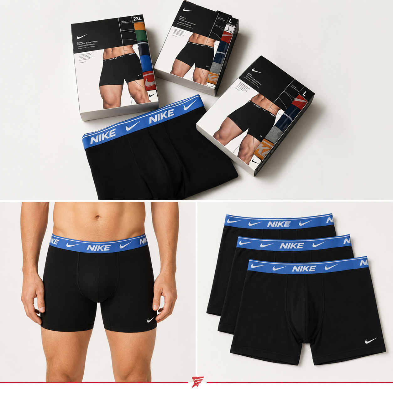 Adult model wearing Nike men's boxer briefs