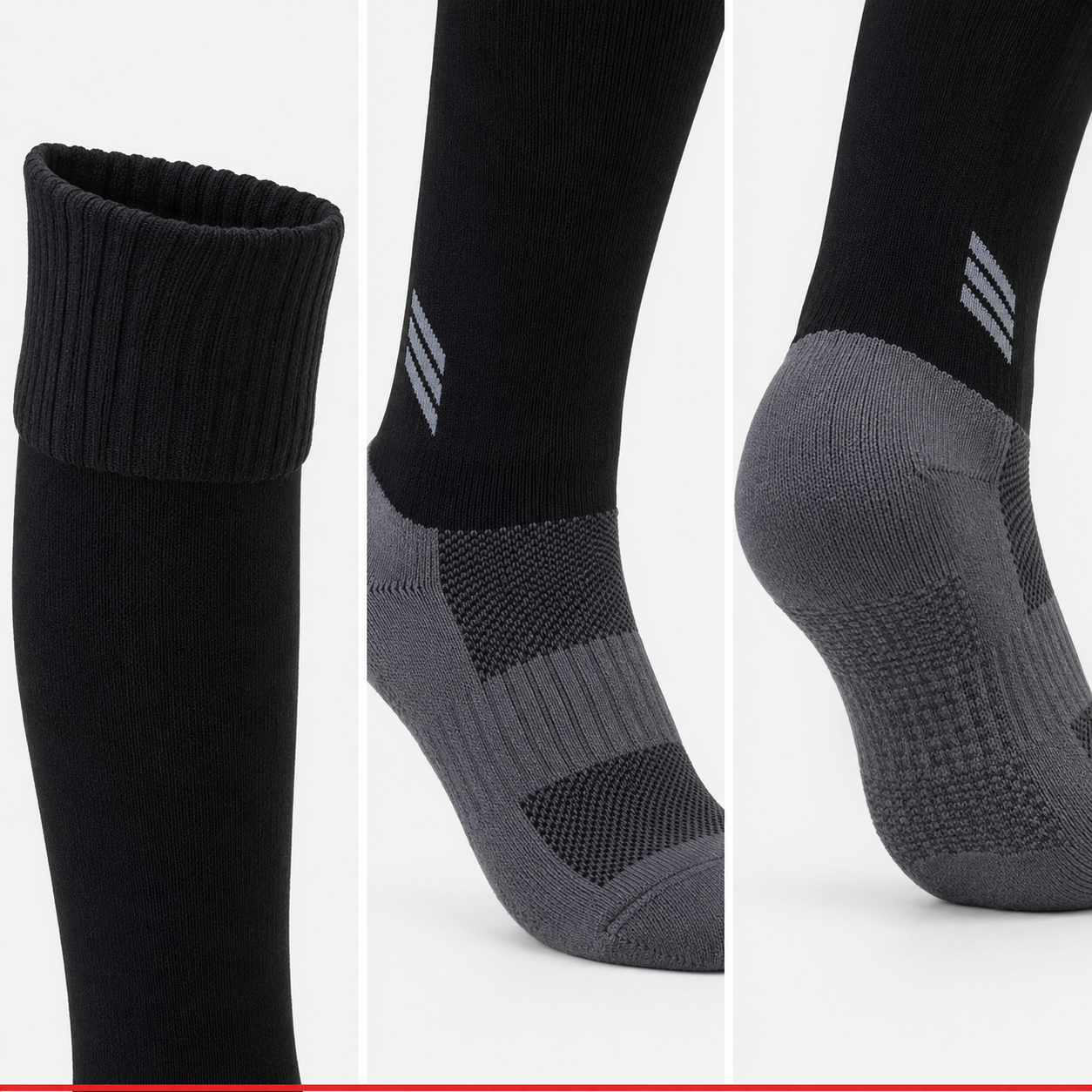 ProShield kids black football socks detail views