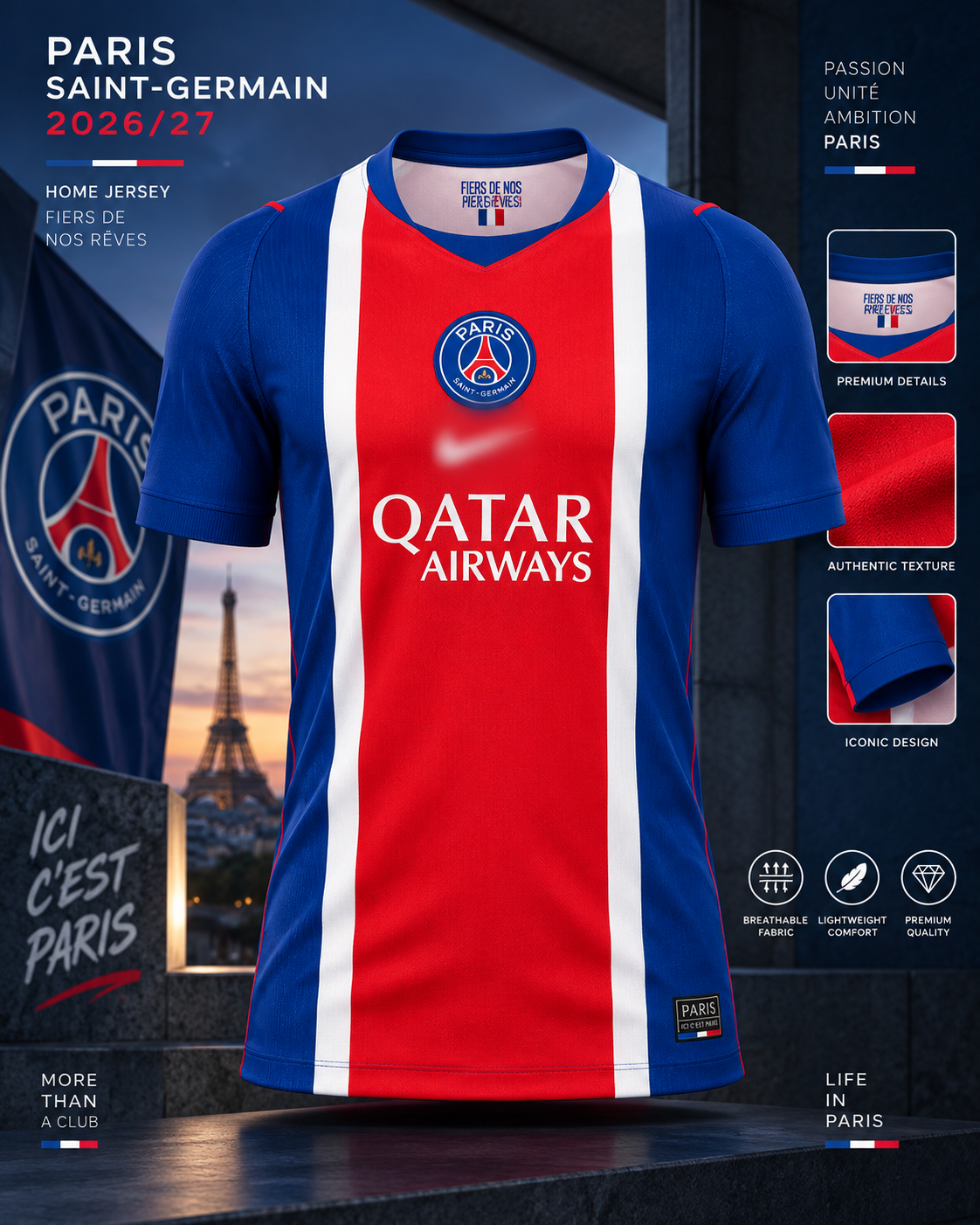 PSG new season home adult football jersey