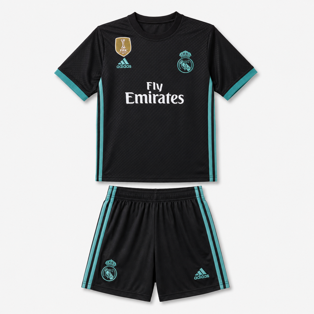 Real Madrid 2017 black kids football kit front view