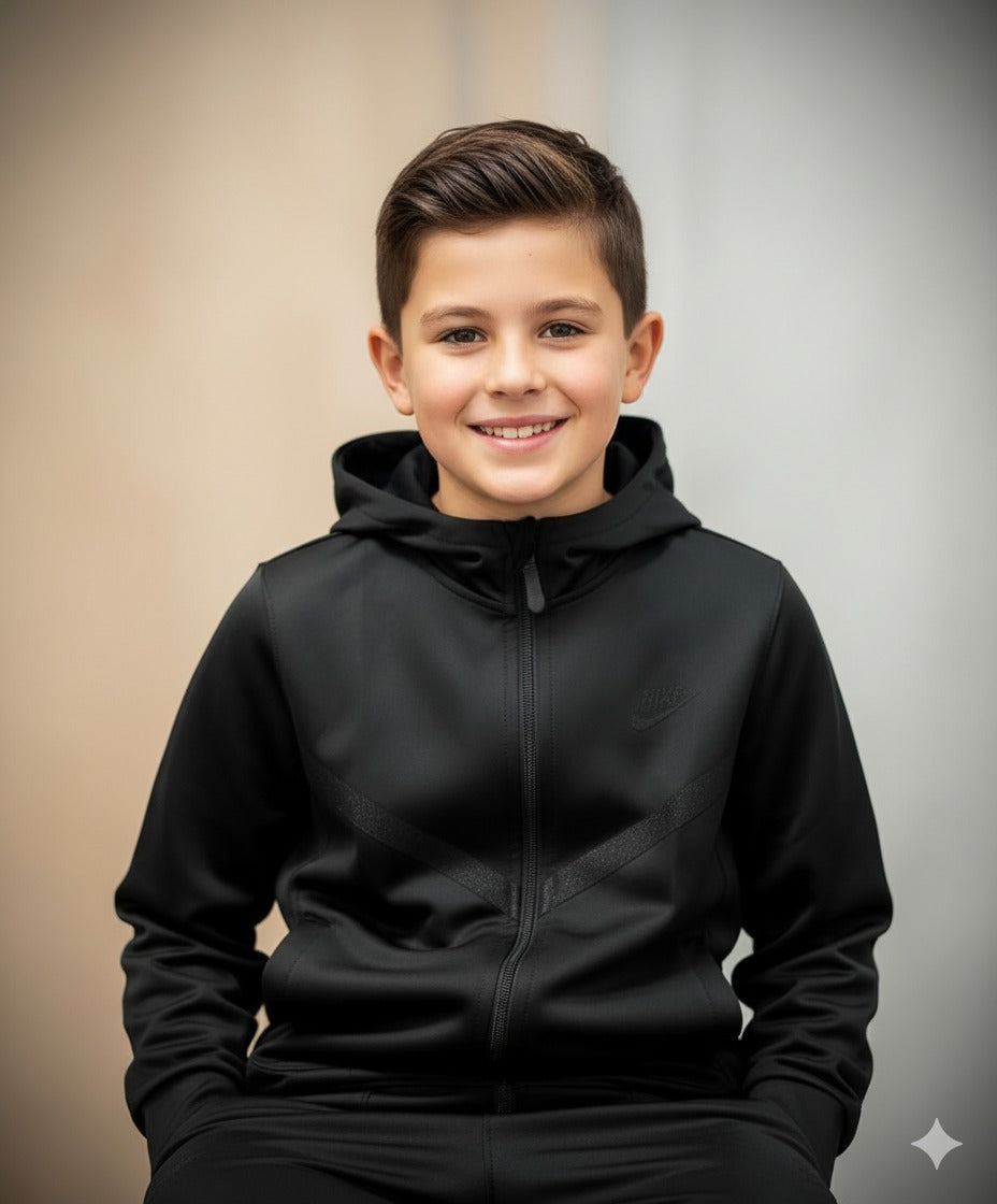 Kids Tech Performance Tracksuit – Black | Premium Edition